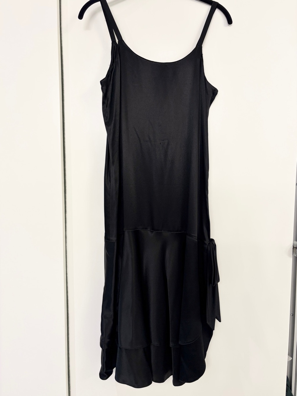 Nipon Boutique Black Slip Midi Dress with Side Tie Accent